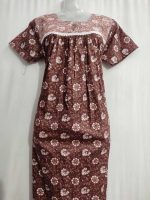 Front Open Cotton Nighty With Buttons, 55 Inches Long - Brown - Image 2