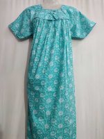 Traditional cotton nighty, 55 Inches Long - Green - Image 2