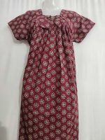 Traditional cotton nighty, 55 Inches Long - Maroon - Image 2
