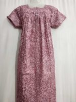 Front Open Cotton Nighty With Buttons, 55 Inches Long - Brown - Image 2