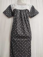 Front Open Cotton Nighty With Buttons, 55 Inches Long - Black - Image 2