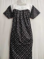 Front Open Cotton Nighty With Buttons, 55 Inches Long - Black - Image 2