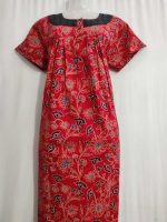 Front Open Cotton Nighty With Buttons, 55 Inches Long - Blue - Image 2