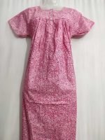 Front Open Cotton Nighty With Buttons, 55 Inches Long - Rose - Image 2