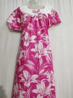 Comfortable cotton nighty with round neck -55 inches long - Rose - Image 2