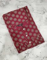 Front Open Cotton Nighty With Buttons, 57 Inches Long - Maroon - Image 3