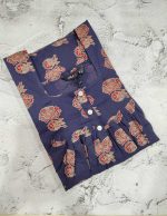 Front Open Cotton Nighty With Buttons, 57 Inches Long - Blue - Image 3