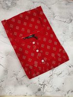 Front Open Cotton Nighty With Buttons, 57 Inches Long - Red - Image 3