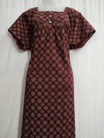 Front Open Cotton Nighty With Buttons, 57 Inches Long - Maroon - Image 2