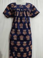 Front Open Cotton Nighty With Buttons, 57 Inches Long - Blue - Image 2