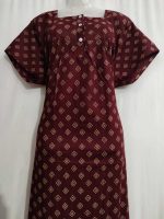 Front Open Cotton Nighty With Buttons, 57 Inches Long - Maroon - Image 2