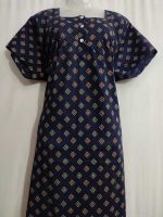 Front Open Cotton Nighty With Buttons, 57 Inches Long - Blue - Image 2