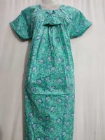 Traditional cotton nighty, 55 Inches Long -Green - Image 2