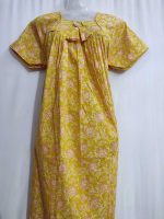 Traditional cotton nighty, 55 Inches Long -Yellow - Image 2