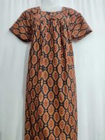 Traditional cotton nighty, 55 Inches Long -Brown - Image 2