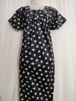 Traditional cotton nighty, 55 Inches Long -Black - Image 2