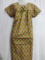 Traditional cotton nighty, 55 Inches Long -Green - Image 2