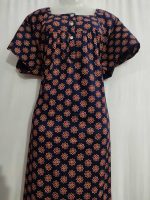 Front Open Cotton Nighty With Buttons, 57 Inches Long - Blue - Image 2