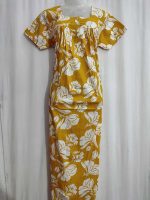 Front Open Cotton Nighty With Buttons, 55 Inches Long - Yellow - Image 4