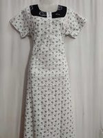 Comfortable Churidar Model Cotton Nighty - 55 Inches Long - White - Image 4