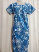 Front Open Cotton Nighty With Buttons, 55 Inches Long - Blue - Image 4