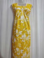 Front Open Cotton Sleeveless Nighty With Buttons, 55 Inches Long - Yellow - Image 4