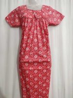 Traditional cotton nighty, 55 Inches Long - Peach - Image 4