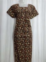 Front Open Cotton Nighty With Buttons, 55 Inches Long - Brown - Image 4