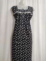 Front Open Cotton Sleeveless Nighty With Buttons, 55 Inches Long - Black - Image 4