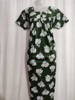 Front Open Cotton Nighty With Buttons, 55 Inches Long - Green - Image 4