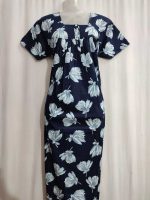 Front Open Cotton Nighty With Buttons, 55 Inches Long - Blue - Image 4