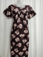 Front Open Cotton Nighty With Buttons, 55 Inches Long - Brown - Image 3