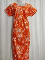Front Open Cotton Nighty With Buttons, 55 Inches Long - Orange - Image 4