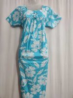 Traditional cotton nighty, 55 Inches Long - Blue - Image 4