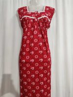 Front Open Cotton Sleeveless Nighty With Buttons, 55 Inches Long - Red - Image 4