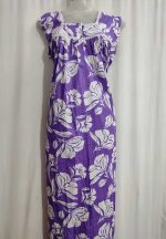 Front Open Cotton Sleeveless Nighty With Buttons, 55 Inches Long - Violet - Image 2