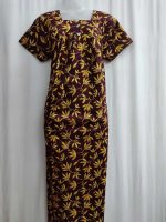 Front Open Cotton Nighty With Buttons, 55 Inches Long - Maroon - Image 5