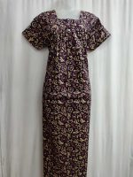 Front Open Cotton Nighty With Buttons, 55 Inches Long - Maroon - Image 5