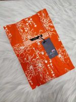 Front Open Cotton Nighty With Buttons, 55 Inches Long - Orange - Image 3