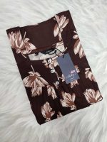 Front Open Cotton Nighty With Buttons, 55 Inches Long - Brown - Image 4