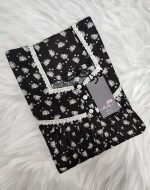 Front Open Cotton Sleeveless Nighty With Buttons, 55 Inches Long - Black - Image 3