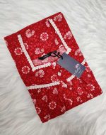 Front Open Cotton Sleeveless Nighty With Buttons, 55 Inches Long - Red - Image 3