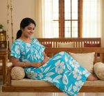 Traditional cotton nighty, 55 Inches Long - Blue