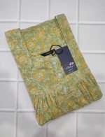 Front Open Cotton Nighty With Buttons, 55 Inches Long - Green - Image 3