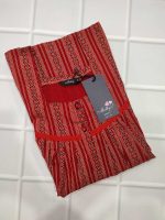 Front Open Cotton Sleeveless Nighty With Buttons, 55 Inches Long - Red - Image 3