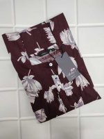 Front Open Cotton Nighty With Buttons, 55 Inches Long - Maroon - Image 3