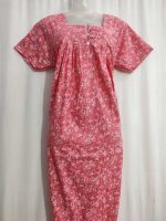 Front Open Cotton Nighty With Buttons, 55 Inches Long - Peach - Image 4