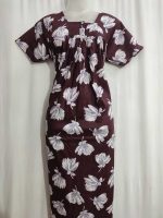 Front Open Cotton Nighty With Buttons, 55 Inches Long - Maroon - Image 4