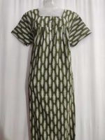 Front Open Cotton Nighty With Buttons, 55 Inches Long - Green - Image 4