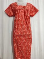 Front Open Cotton Nighty With Buttons, 55 Inches Long - Orange - Image 4